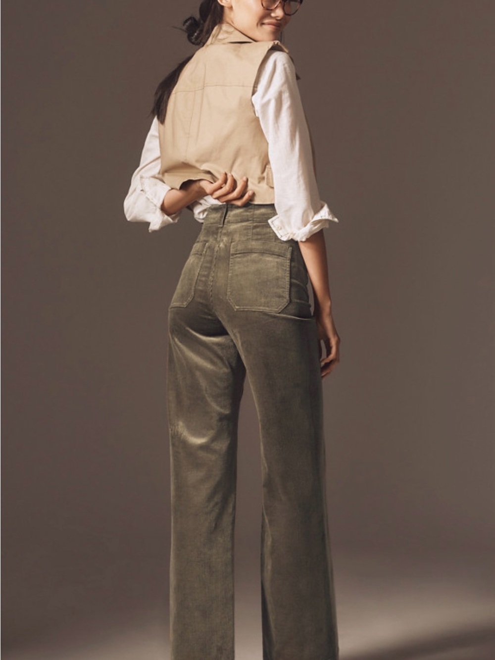Anthropologie Maeve The Colette Full Length Corduroy Green Pants NWT 28 - Picture 2 of 10